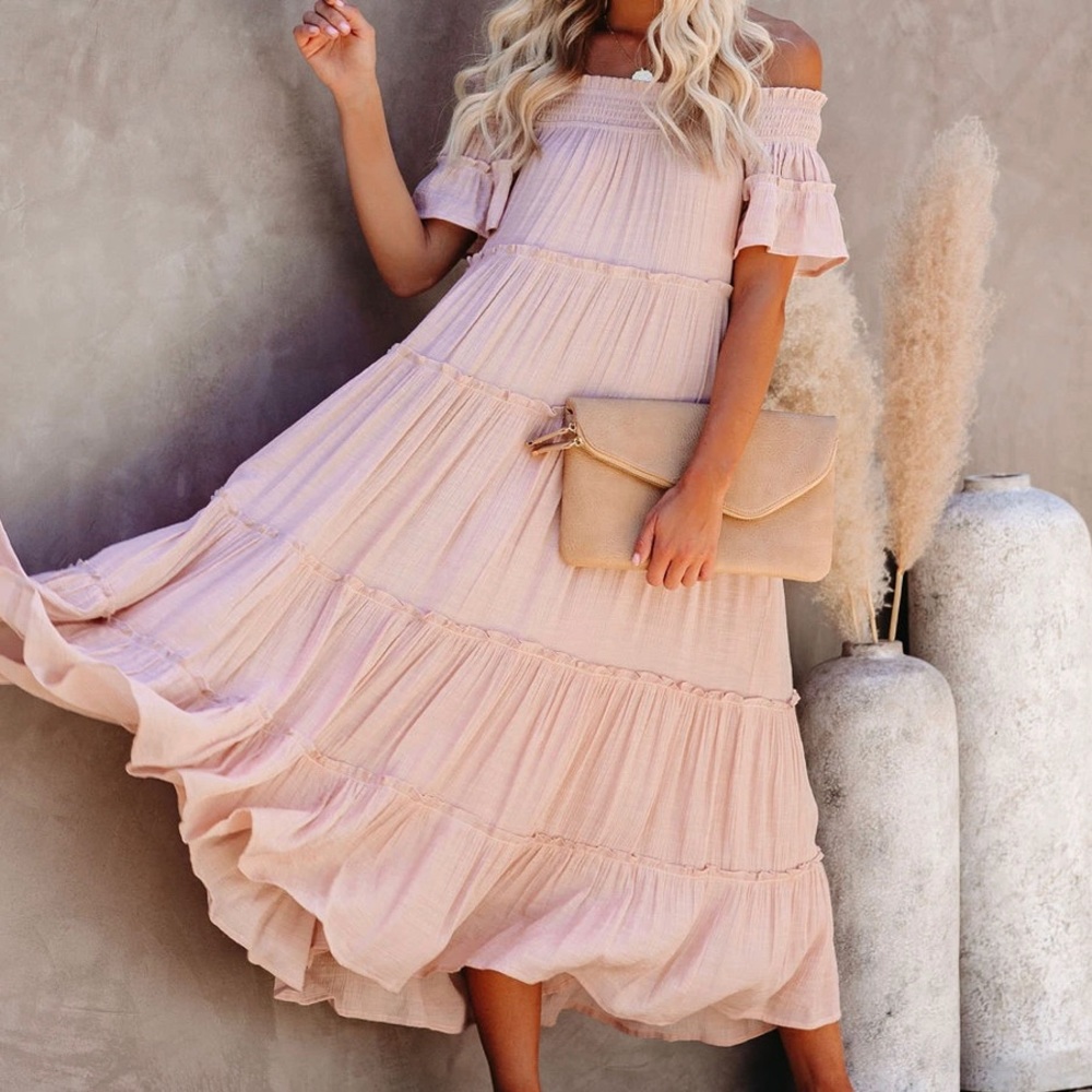 Flawless White Tiered Off Shoulder Maxi Dress